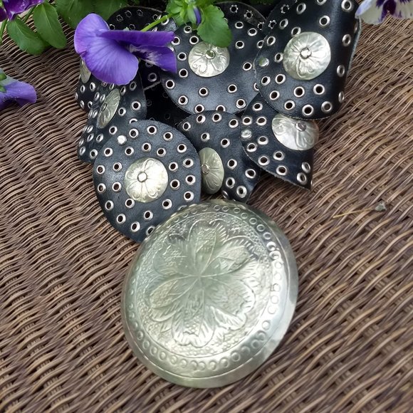 vintage 80s sterling silver boho black leather belt 🎈HOST PICK🎈 - Picture 1 of 10